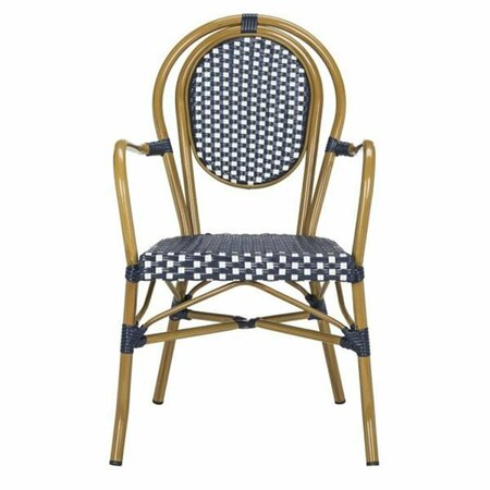 SAFAVIEH 35 x 20 x 23.5 in. Rosen French Bistro Stacking Arm Chair, Navy & White PAT4014A-SET2
